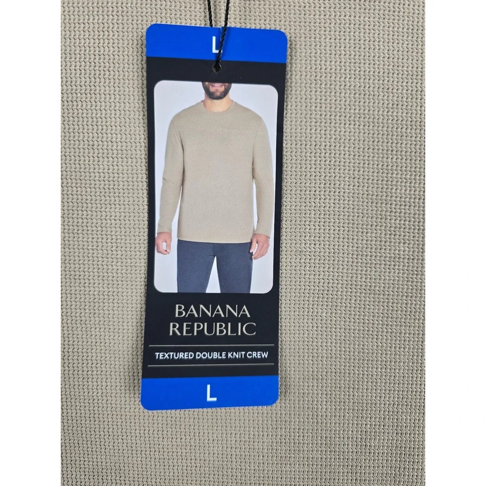 Banana Republic Textured Double Knit Crew Mens Large Beige Long Sleeve Shirt